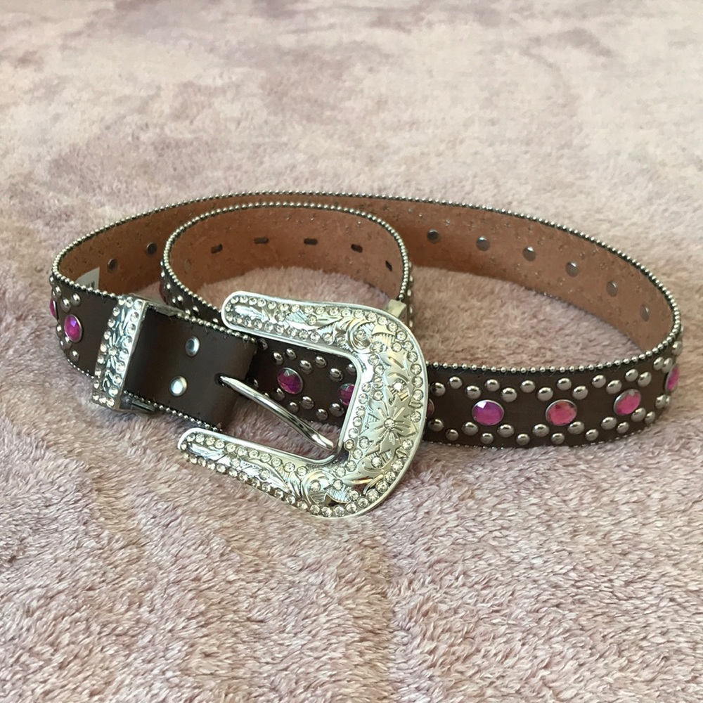 Blazin Roxx Ladies Belt - Studs Rhinestones - Brown, Silver and Pink NWT